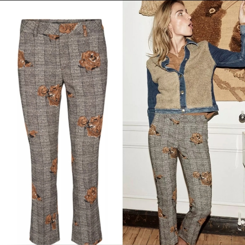 Mos Mosh Ivana shannon Checkered Pants Crop Dress Trousers Floral Appliqué 27 - Picture 2 of 12